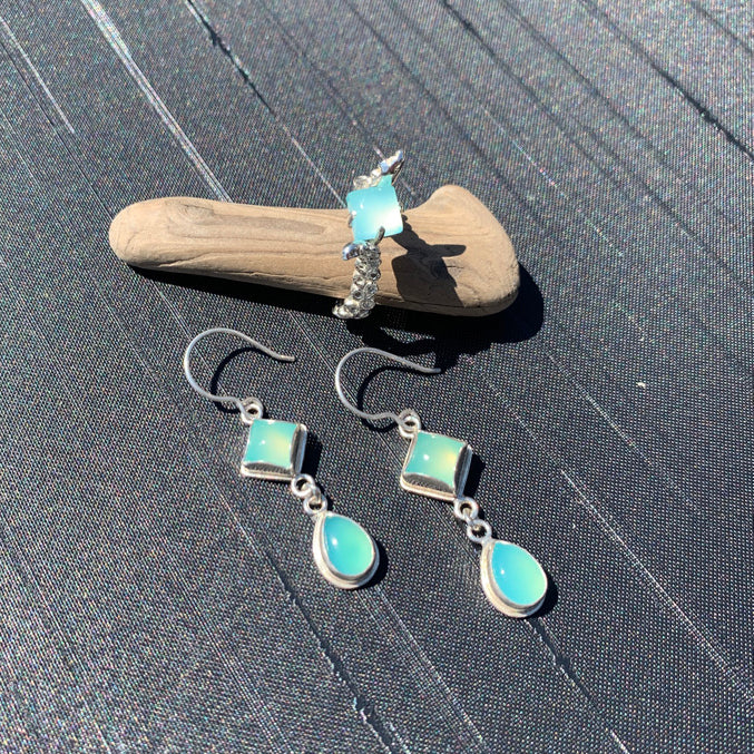 Aqua Chalcedony Diamond and Drop Earrings