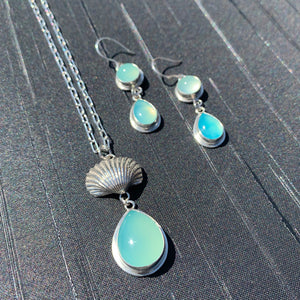 Sterling Shell and Chalcedony Teardrop Necklace