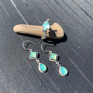 Aqua Chalcedony Diamond and Drop Earrings